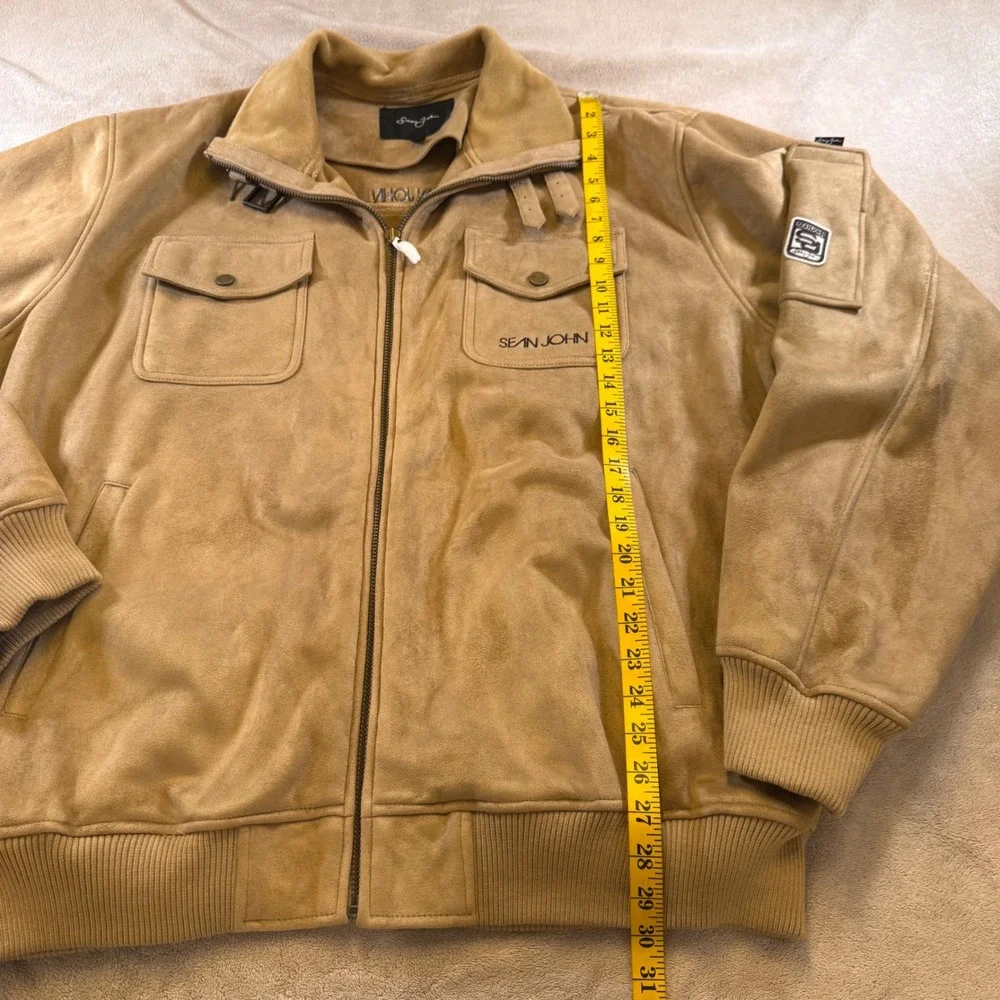 Sean John Tan Faux Suede Utility Bomber Jacket Streetwear Hip Hop Y2K Sz XXL